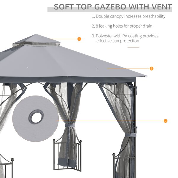 Outsunny 3 x 3 M Garden Gazebo Patio Party Tent Shelter Outdoor Canopy Double Tier Sun Shade Metal Frame Light Grey Aosom UK