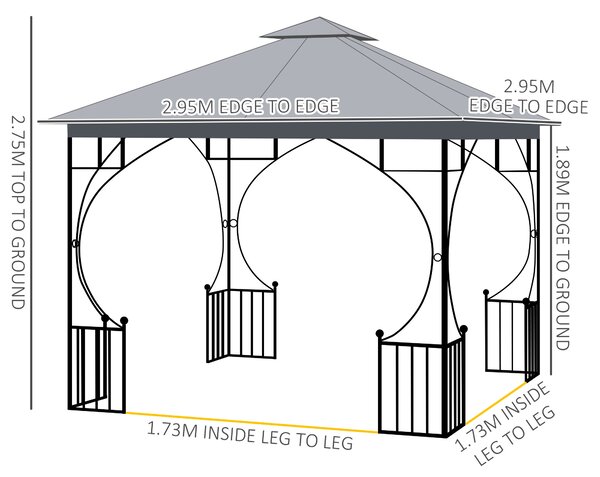 Outsunny 3 x 3 M Garden Gazebo Patio Party Tent Shelter Outdoor Canopy Double Tier Sun Shade Metal Frame Light Grey Aosom UK