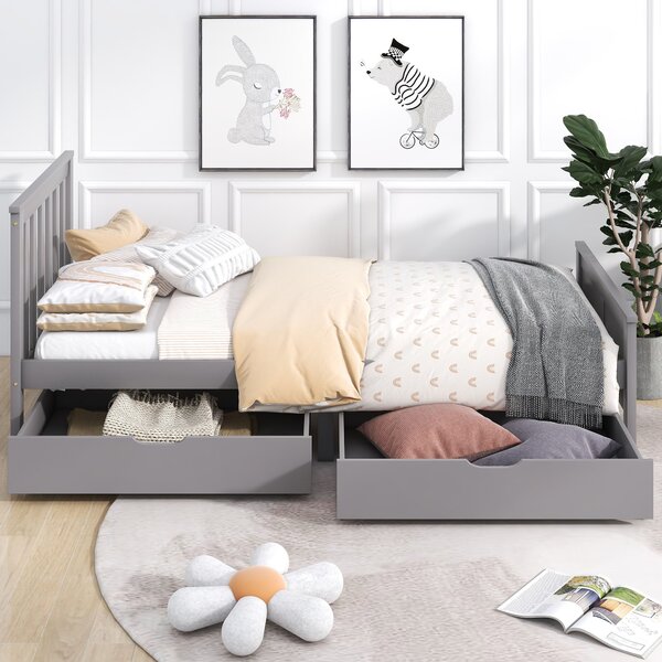 Wooden Solid Pine Divan Storage Bed with Drawers, Single 3ft Bed Frame, Solid Bed Frames with under Bed Storage, 196x100x82 cm, Gray Aosom.UK