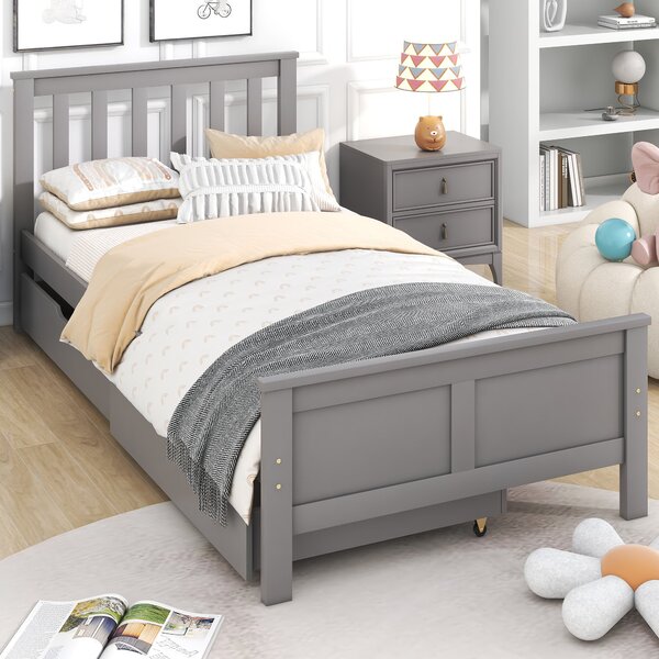 Wooden Solid Pine Divan Storage Bed with Drawers, Single 3ft Bed Frame, Solid Bed Frames with under Bed Storage, 196x100x82 cm, Gray Aosom.UK