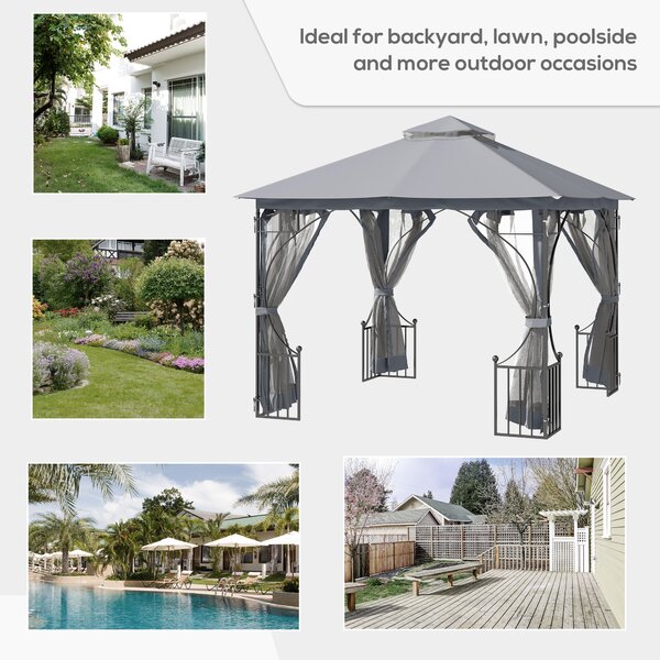 Outsunny 3 x 3 M Garden Gazebo Patio Party Tent Shelter Outdoor Canopy Double Tier Sun Shade Metal Frame Light Grey Aosom UK