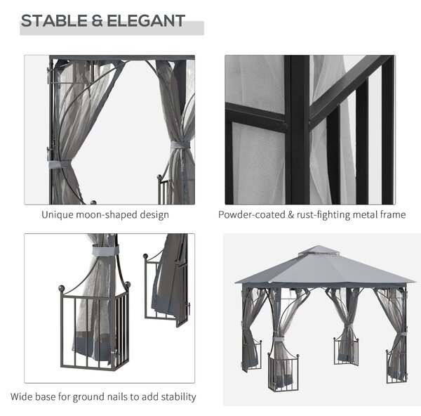 Outsunny 3 x 3 M Garden Gazebo Patio Party Tent Shelter Outdoor Canopy Double Tier Sun Shade Metal Frame Light Grey Aosom UK