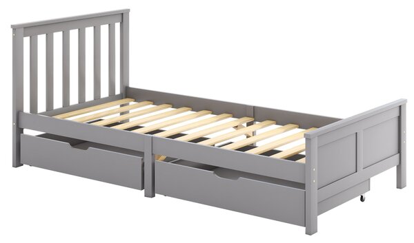 Wooden Solid Pine Divan Storage Bed with Drawers, Single 3ft Bed Frame, Solid Bed Frames with under Bed Storage, 196x100x82 cm, Gray Aosom.UK
