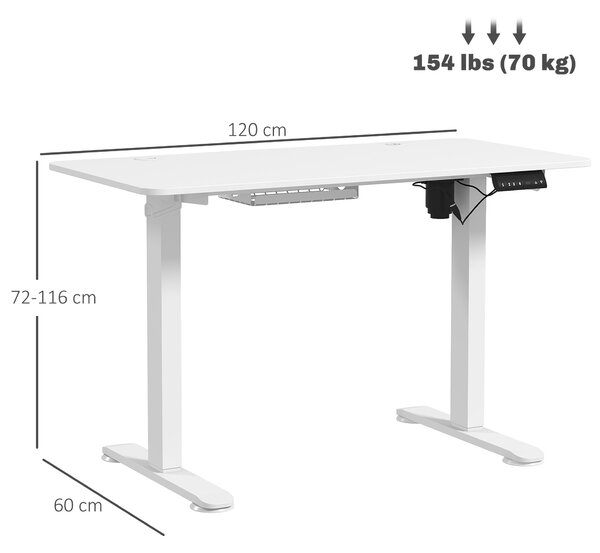 Vinsetto Electric Standing Desk, Height Adjustable Office Table w/ 3 Memory Settings, Collision Avoidance and Overheat Protection, White Aosom UK