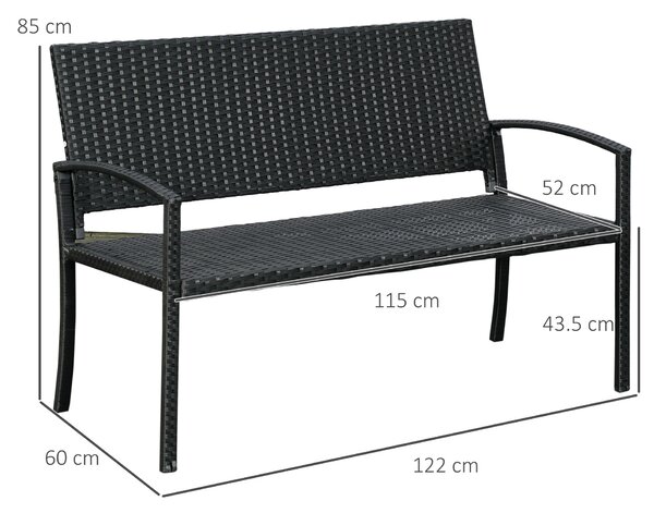 Outsunny Rattan Chair 2-Seater Loveseat-Black