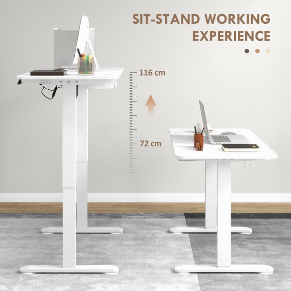 Vinsetto Electric Standing Desk, Height Adjustable Office Table w/ 3 Memory Settings, Collision Avoidance and Overheat Protection, White Aosom UK