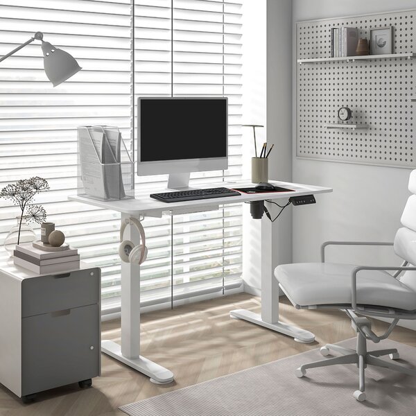 Vinsetto Electric Standing Desk, Height Adjustable Office Table w/ 3 Memory Settings, Collision Avoidance and Overheat Protection, White Aosom UK