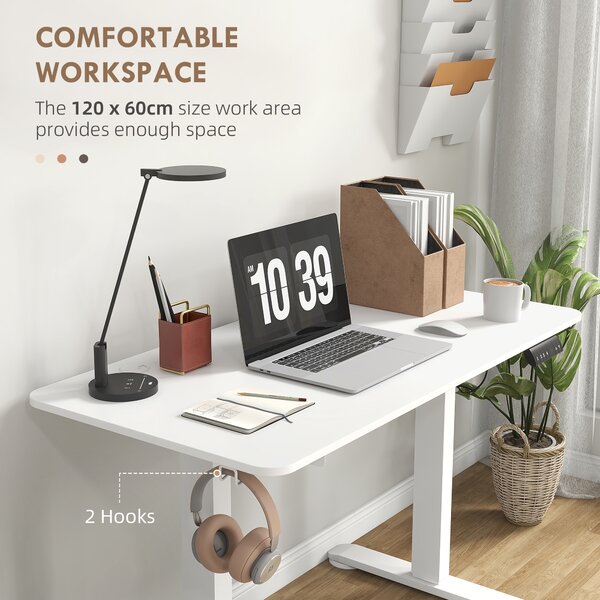 Vinsetto Electric Standing Desk, Height Adjustable Office Table w/ 3 Memory Settings, Collision Avoidance and Overheat Protection, White Aosom UK