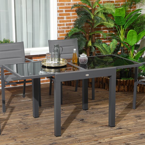 Outsunny Space-Saving Extending Garden Dining Table, Garden Table with Aluminium Frame & Tempered Glass Top, 80/160 x 80 x 75 cm, Black Aosom UK