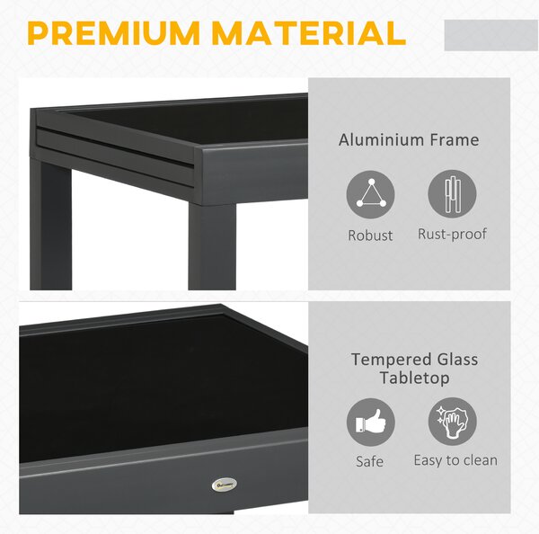 Outsunny Space-Saving Extending Garden Dining Table, Garden Table with Aluminium Frame & Tempered Glass Top, 80/160 x 80 x 75 cm, Black Aosom UK