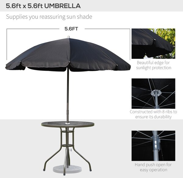 Outsunny 6 PCs Garden Patio Furniture Set Bistro Set Texteline Folding Chairs +Table +Parasol (Black)