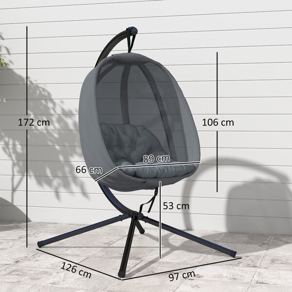 Outsunny Hanging Egg Chair, Folding Swing Hammock with Cushion and Stand for Indoor Outdoor, Patio Garden Furniture, Grey