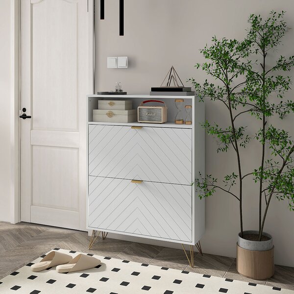 HOMCOM Modern Shoe Storage Cabinet with 2 Flip Drawers for 12 Pairs, Narrow Shoe Organizer for Entryway, Hallway, White Aosom UK