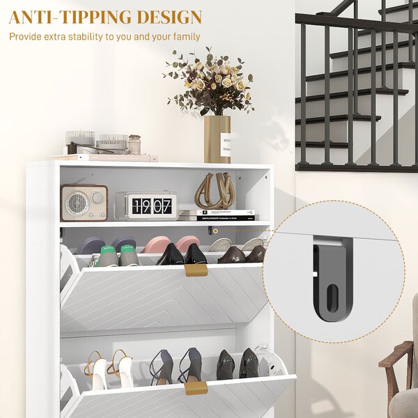 HOMCOM Modern Shoe Storage Cabinet with 2 Flip Drawers for 12 Pairs, Narrow Shoe Organizer for Entryway, Hallway, White Aosom UK