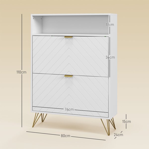 HOMCOM Modern Shoe Storage Cabinet with 2 Flip Drawers for 12 Pairs, Narrow Shoe Organizer for Entryway, Hallway, White Aosom UK