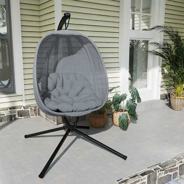 Outsunny Hanging Egg Chair, Folding Swing Hammock with Cushion and Stand for Indoor Outdoor, Patio Garden Furniture, Grey