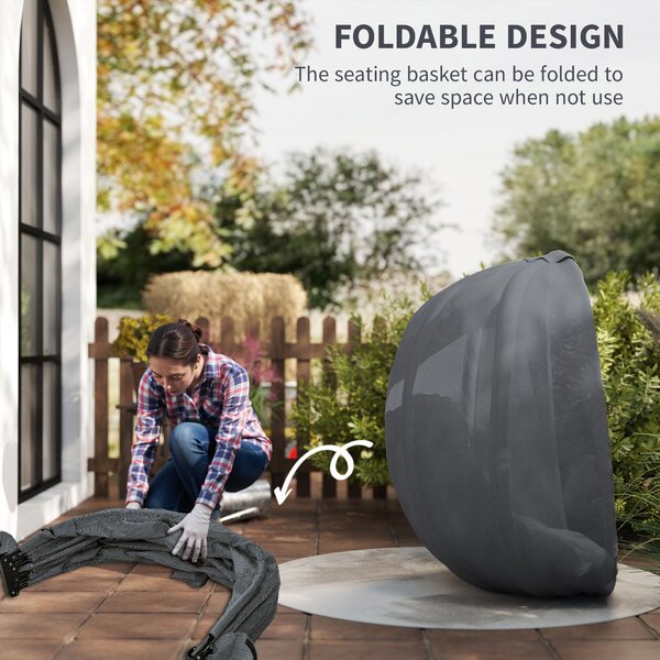 Outsunny Hanging Egg Chair, Folding Swing Hammock with Cushion and Stand for Indoor Outdoor, Patio Garden Furniture, Grey