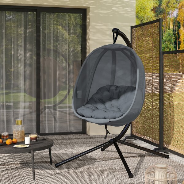 Outsunny Hanging Egg Chair, Folding Swing Hammock with Cushion and Stand for Indoor Outdoor, Patio Garden Furniture, Grey