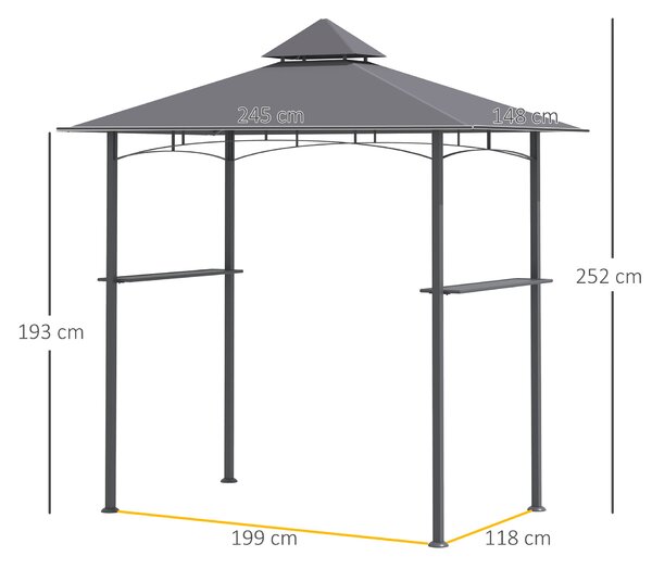 Outsunny 2.5M (8ft) New Double-Tier BBQ Gazebo Grill Canopy Barbecue Tent Shelter Patio Deck Cover - Grey