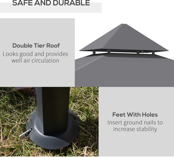 Outsunny 2.5M (8ft) New Double-Tier BBQ Gazebo Grill Canopy Barbecue Tent Shelter Patio Deck Cover - Grey