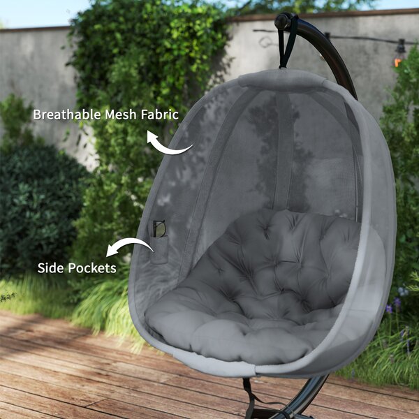 Outsunny Hanging Egg Chair, Folding Swing Hammock with Cushion and Stand for Indoor Outdoor, Patio Garden Furniture, Grey