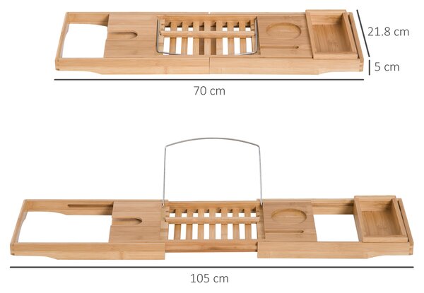 HOMCOM Extendable Bamboo Bathtub Shelf Rack Bath Caddy Tray Bathroom Storage, Set of 2 Aosom UK