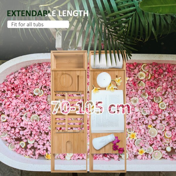 HOMCOM Extendable Bamboo Bathtub Shelf Rack Bath Caddy Tray Bathroom Storage, Set of 2 Aosom UK