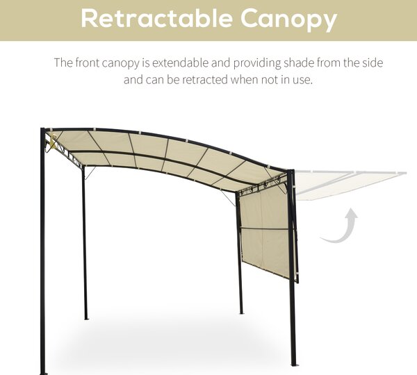 Outsunny 3 x 2.5 m Metal Pergola Wall Mounted Gazebo Door Canopy for Party Garden Sunshade with Extended Shelter, Cream White