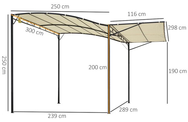 Outsunny 3 x 2.5 m Metal Pergola Wall Mounted Gazebo Door Canopy for Party Garden Sunshade with Extended Shelter, Cream White