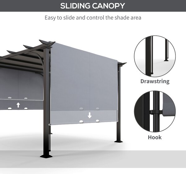 Outsunny 3x3m Retractable Garden Pergola Gazebo, Adjustable Sun Shade Canopy Shelter for Outdoor Living Patio & Decking, Grey Aosom UK