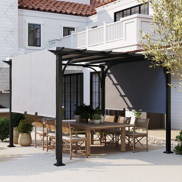 Outsunny 3x3m Retractable Garden Pergola Gazebo, Adjustable Sun Shade Canopy Shelter for Outdoor Living Patio & Decking, Grey Aosom UK
