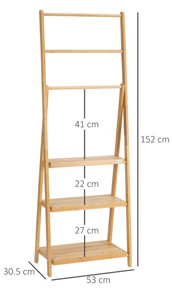 Kleankin Bamboo Towel Stand Freestanding with 3 Rails & 3 Shelves, Foldable Towel Holder for Bathroom, Space-Efficient Aosom UK