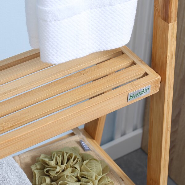 Kleankin Bamboo Towel Stand Freestanding with 3 Rails & 3 Shelves, Foldable Towel Holder for Bathroom, Space-Efficient Aosom UK