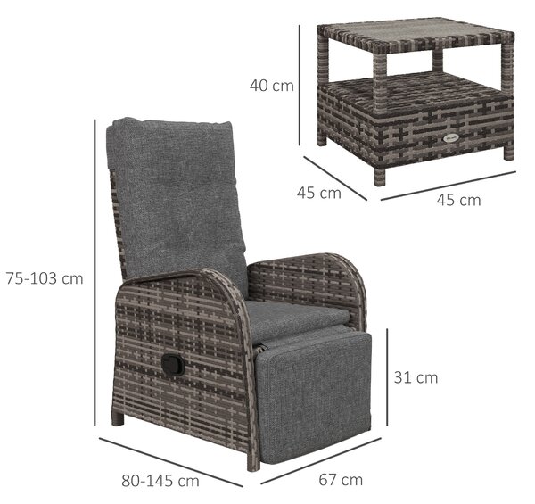Outsunny 2 Seater Patio Rattan Wicker Chaise Lounge Sofa Set w/ Cushion for Patio Yard Porch