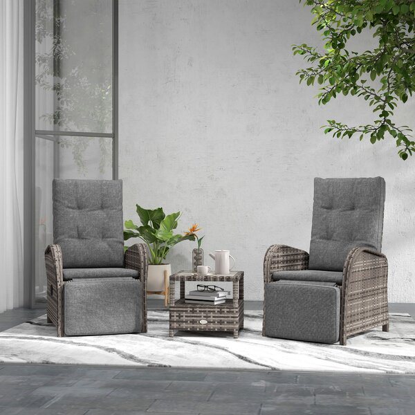 Outsunny 2 Seater Patio Rattan Wicker Chaise Lounge Sofa Set w/ Cushion for Patio Yard Porch