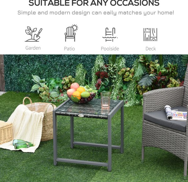 Outsunny Rattan End Table Side Coffee Desk Outdoor Patio Wicker Sofa Chat Garden Furniture Aosom UK