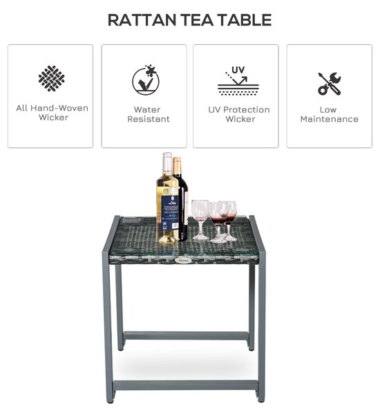 Outsunny Rattan End Table Side Coffee Desk Outdoor Patio Wicker Sofa Chat Garden Furniture Aosom UK