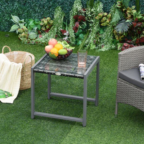 Outsunny Rattan End Table Side Coffee Desk Outdoor Patio Wicker Sofa Chat Garden Furniture Aosom UK