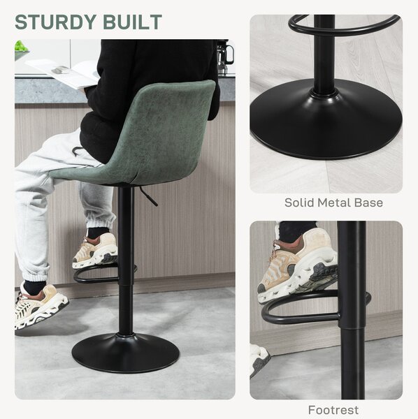HOMCOM Adjustable Bar Stools Set of 2 Counter Height Barstools Dining Chairs 360° Swivel with Footrest for Home Pub, Green