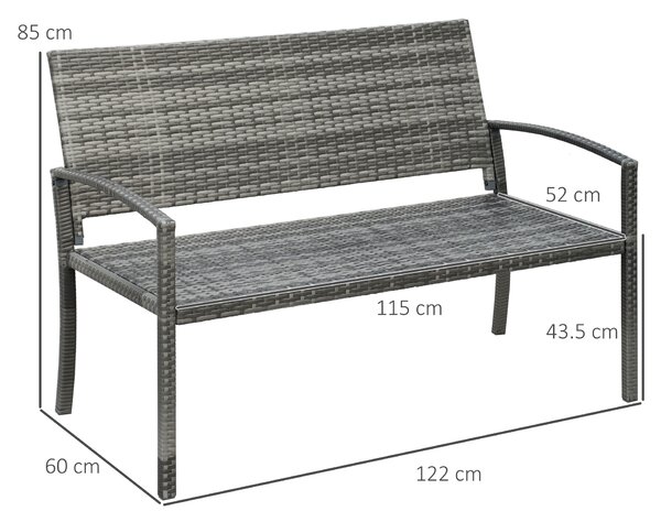 Outsunny Patio Rattan 2 Seater Garden Bench Wicker Weave Love Seater Armchair Furniture Outdoor Garden Conservatory Chair Grey