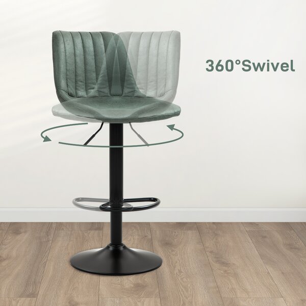 HOMCOM Adjustable Bar Stools Set of 2 Counter Height Barstools Dining Chairs 360° Swivel with Footrest for Home Pub, Green