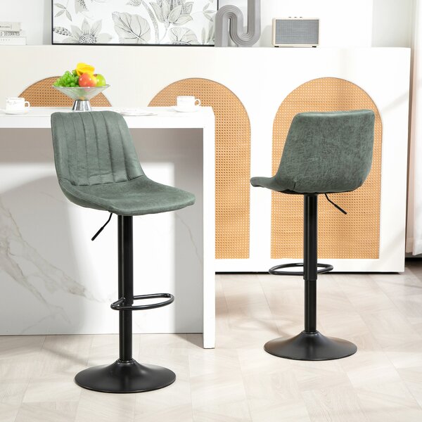 HOMCOM Adjustable Bar Stools Set of 2 Counter Height Barstools Dining Chairs 360° Swivel with Footrest for Home Pub, Green