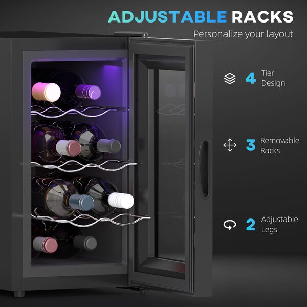 HOMCOM Mini Freestanding Wine Cooler Fridge, 8 Bottle, 21L, 26.5cm Quiet Thermoelectric Under Counter Drinks Beer Wine Fridge Aosom UK