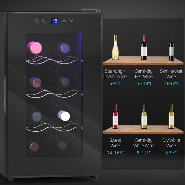 HOMCOM Mini Freestanding Wine Cooler Fridge, 8 Bottle, 21L, 26.5cm Quiet Thermoelectric Under Counter Drinks Beer Wine Fridge Aosom UK