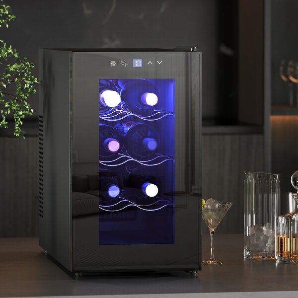 HOMCOM Mini Freestanding Wine Cooler Fridge, 8 Bottle, 21L, 26.5cm Quiet Thermoelectric Under Counter Drinks Beer Wine Fridge Aosom UK