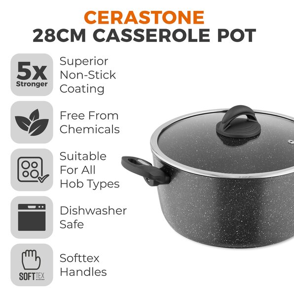 Tower Cerastone Non-Stick Forged Aluminium Casserole Dish, 28cm