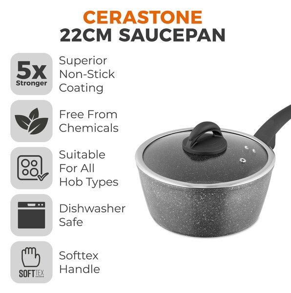 Tower Cerastone Non-Stick Forged Aluminium Coating Saucepan, 22cm