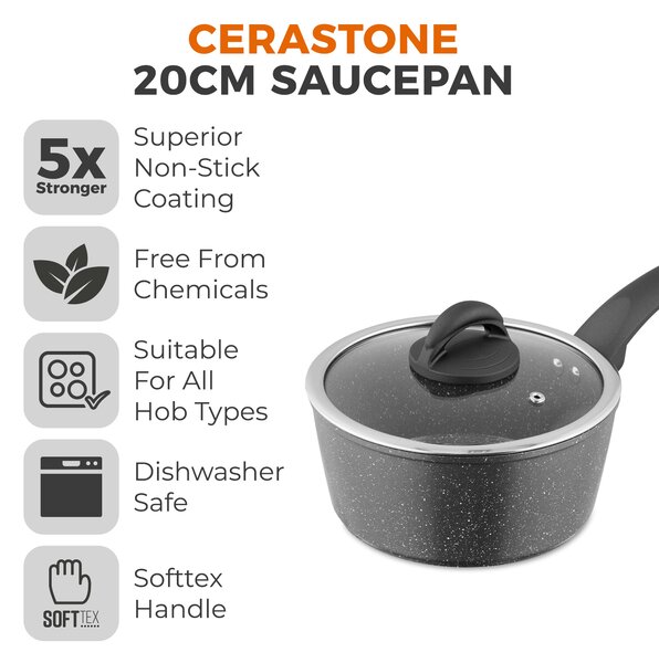 Tower Cerastone Non-Stick Forged Aluminium Grill Saucepan, 20cm