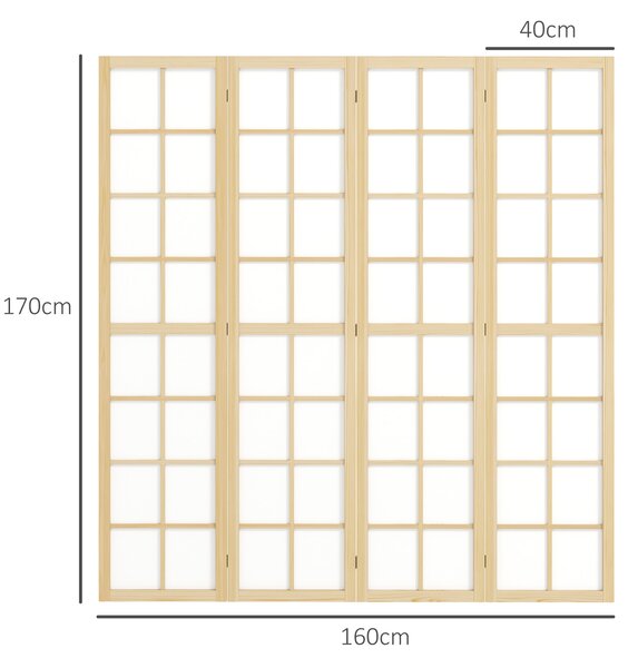 HOMCOM 4 Panel Folding Room Divider, Freestanding Room Separator, Indoor Privacy Screen for Living Room, Bedroom, 160 x 170cm