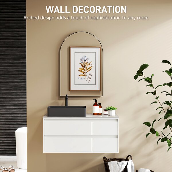 HOMCOM 60 x 90cm Arched Mirror, Home Mirror with High-definition Glass for Hallway & Bedroom Decor, Black Aosom UK
